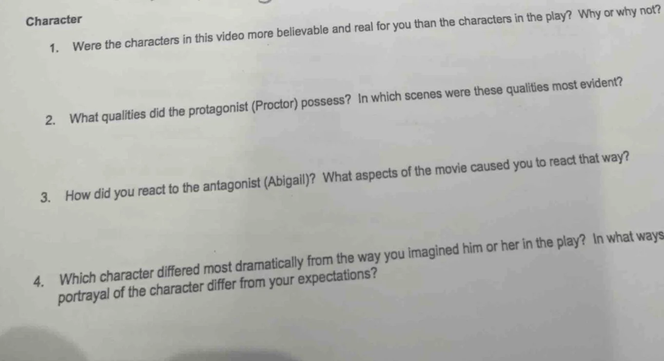 character 1. were the characters in this video more believable and real…