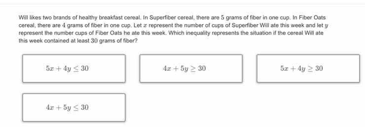 will likes two brands of healthy breakfast cereal. in superfiber cereal…