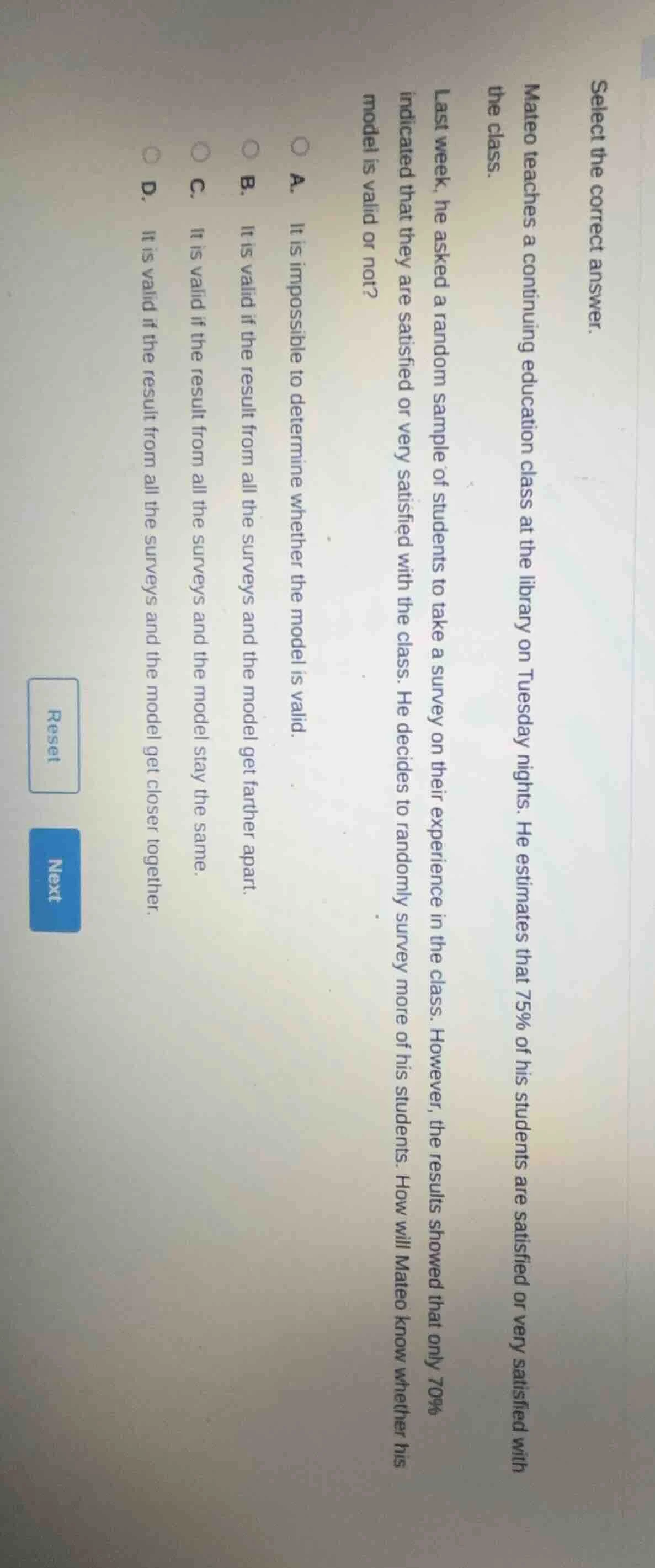 select the correct answer. mateo teaches a continuing education class a…