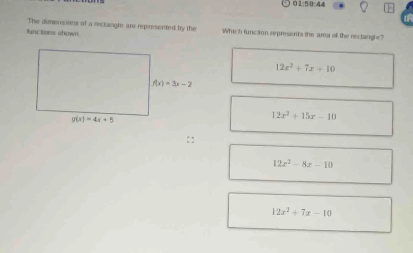 the dimensions of a rectangle are represented by the functions shown. $…