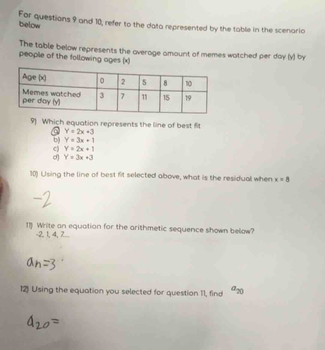 for questions 9 and 10, refer to the data represented by the table in t…