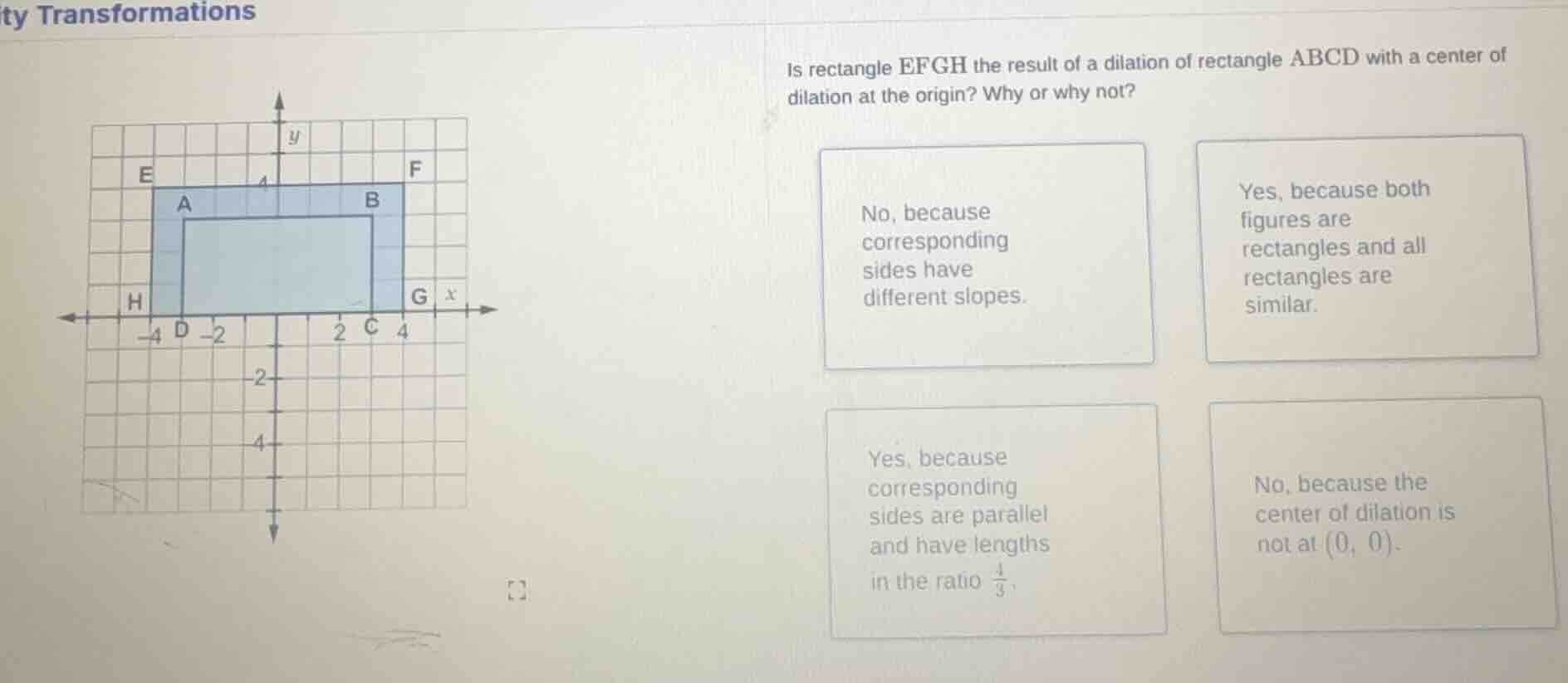is rectangle efgh the result of a dilation of rectangle abcd with a cen…