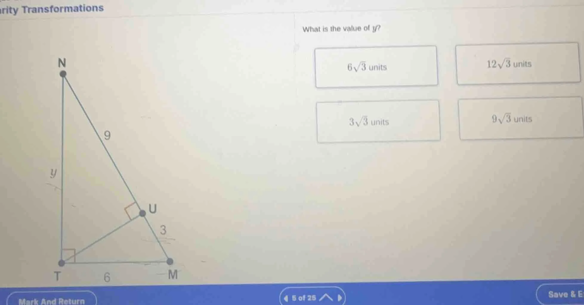 what is the value of y? 6√3 units 12√3 units 3√3 units 9√3 units