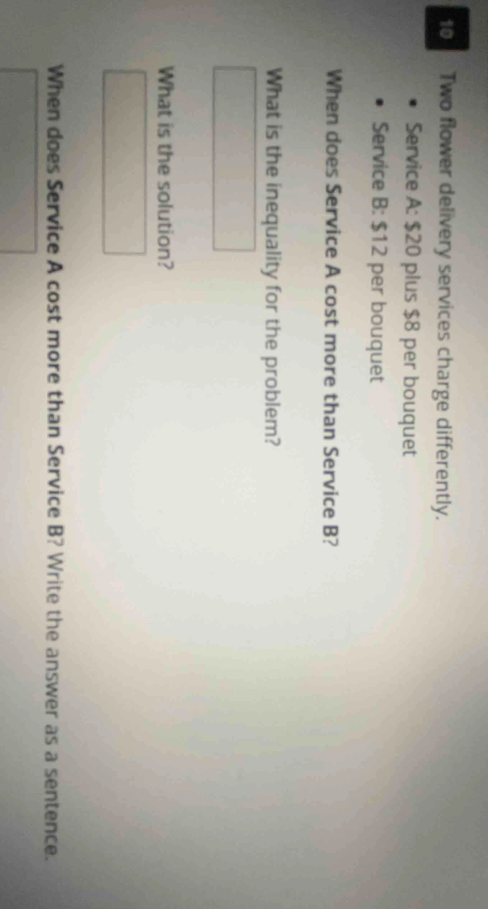 two flower delivery services charge differently. - service a: $20 plus …