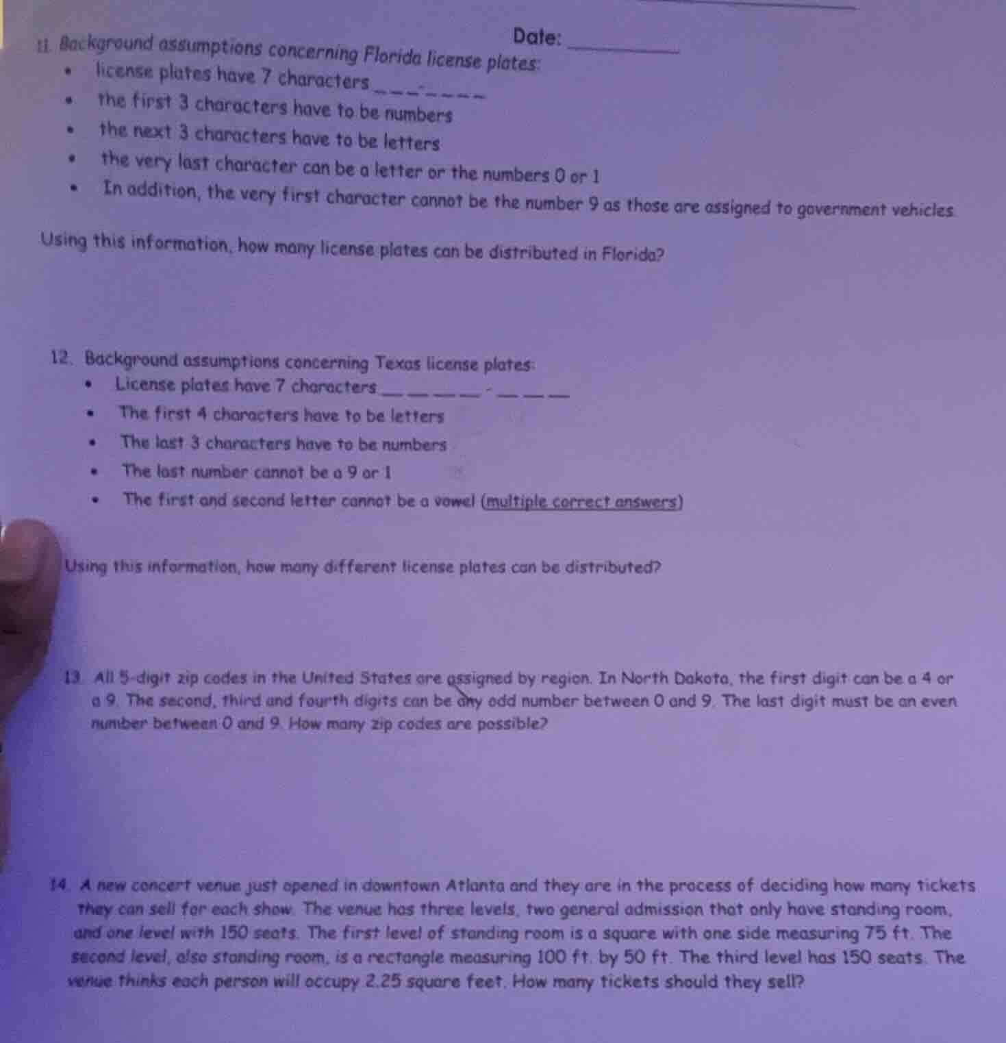 date: 11. background assumptions concerning florida license plates: - l…