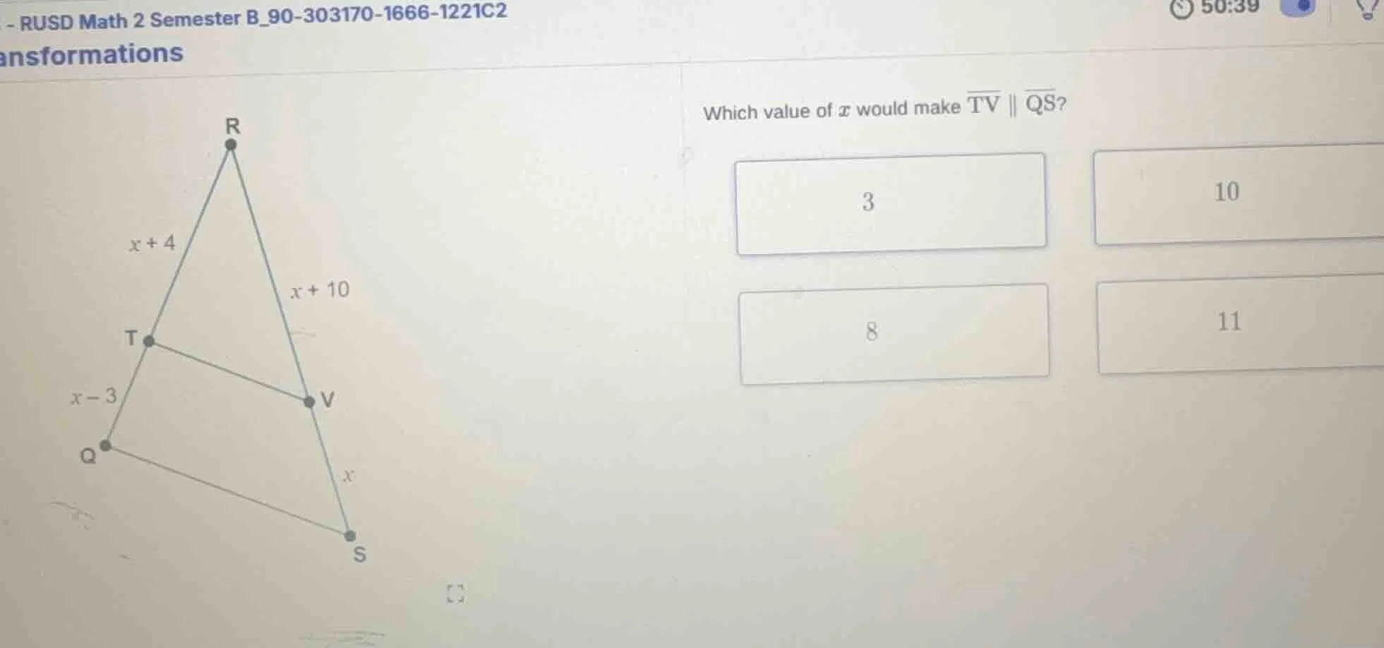 which value of ( x ) would make ( overline{tv} parallel overline{qs} )?…