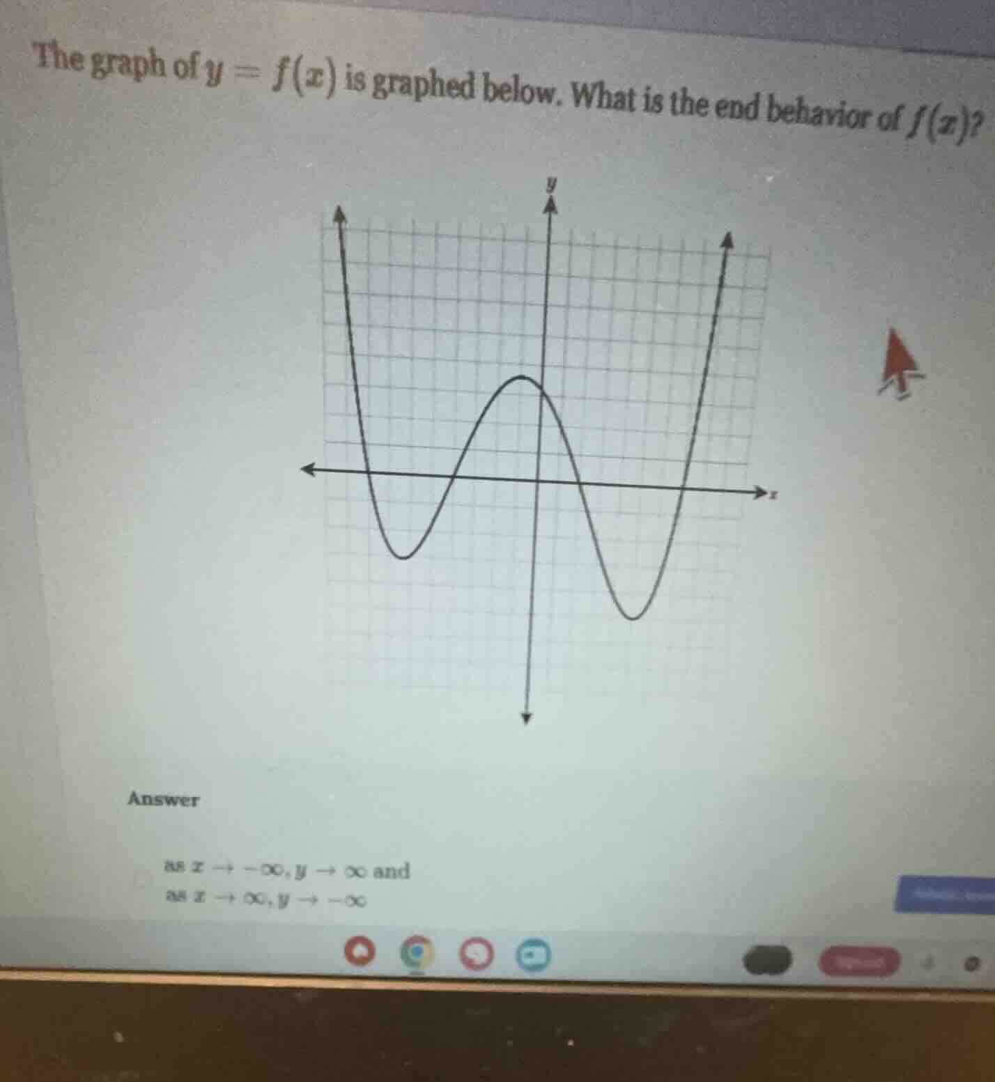 the graph of $y = f(x)$ is graphed below. what is the end behavior of $…