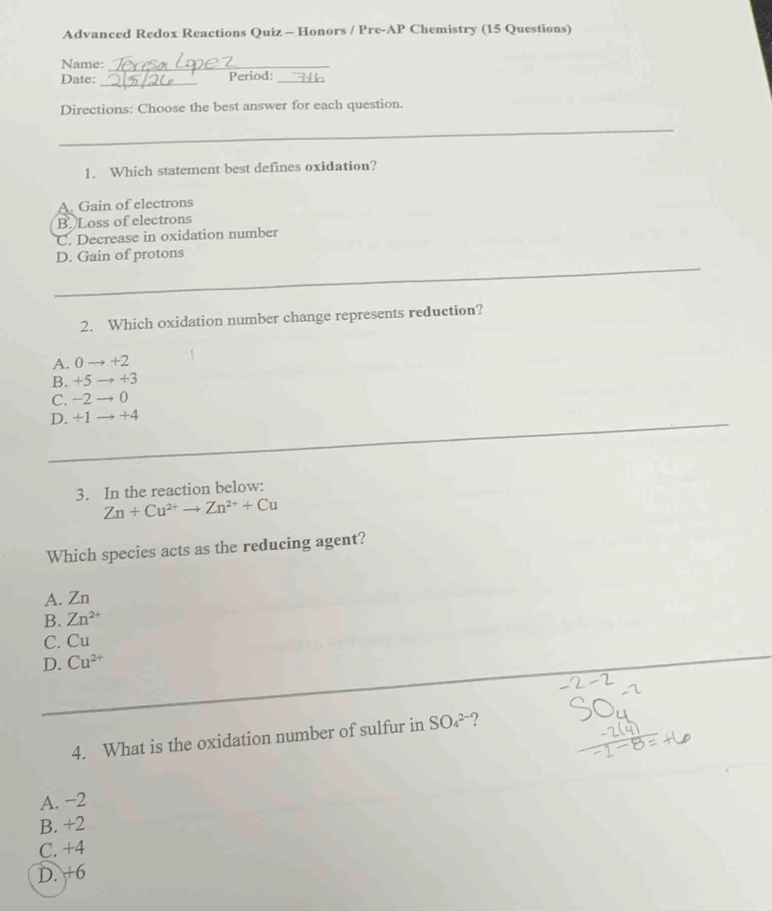 advanced redox reactions quiz – honors / pre-ap chemistry (15 questions…