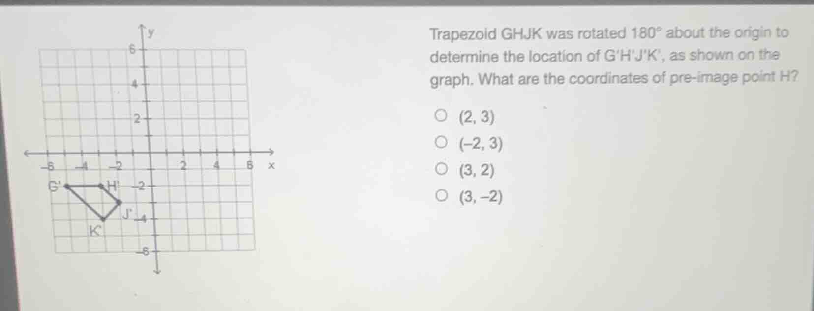 trapezoid ghjk was rotated 180° about the origin to determine the locat…