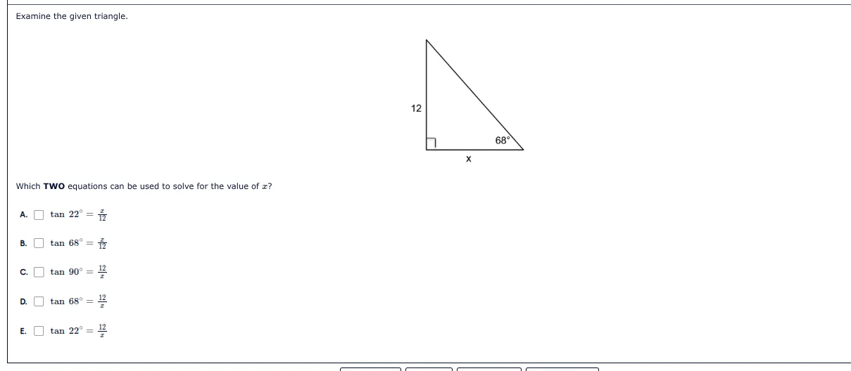 examine the given triangle. which two equations can be used to solve fo…
