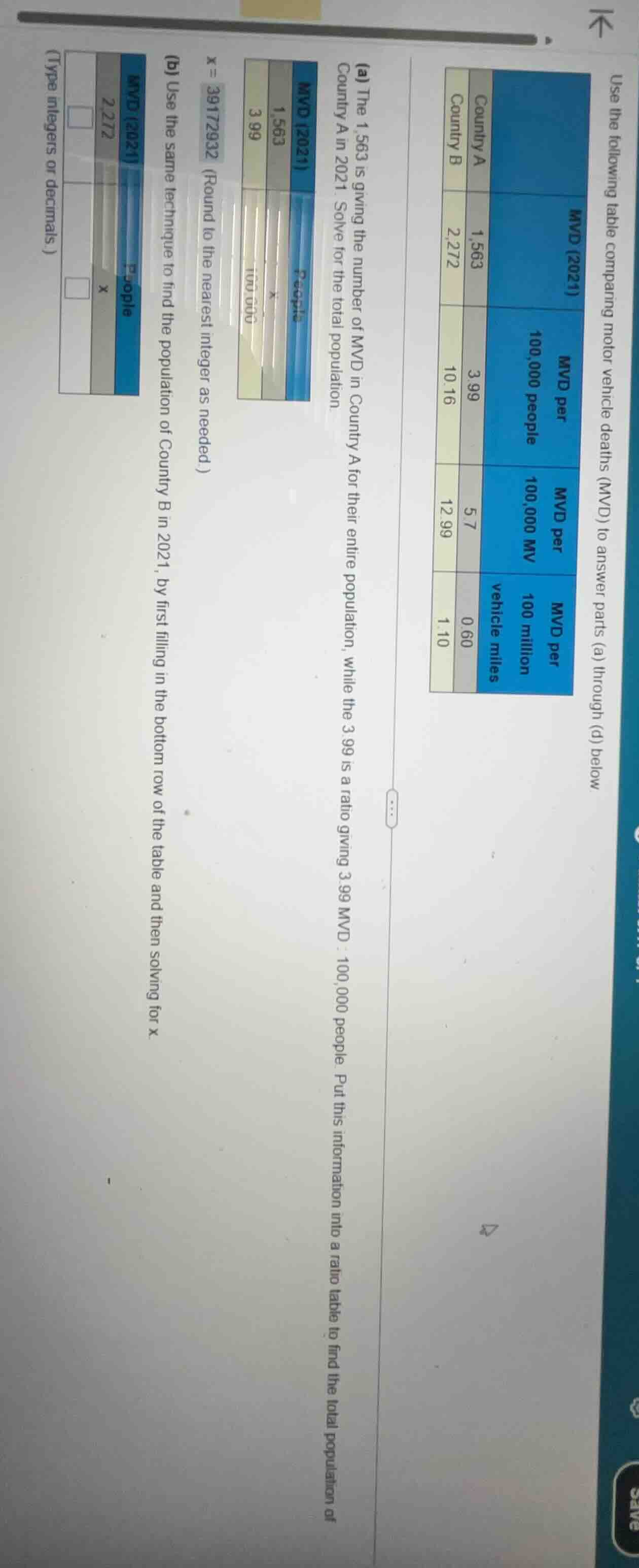 use the following table comparing motor vehicle deaths (mvd) to answer …