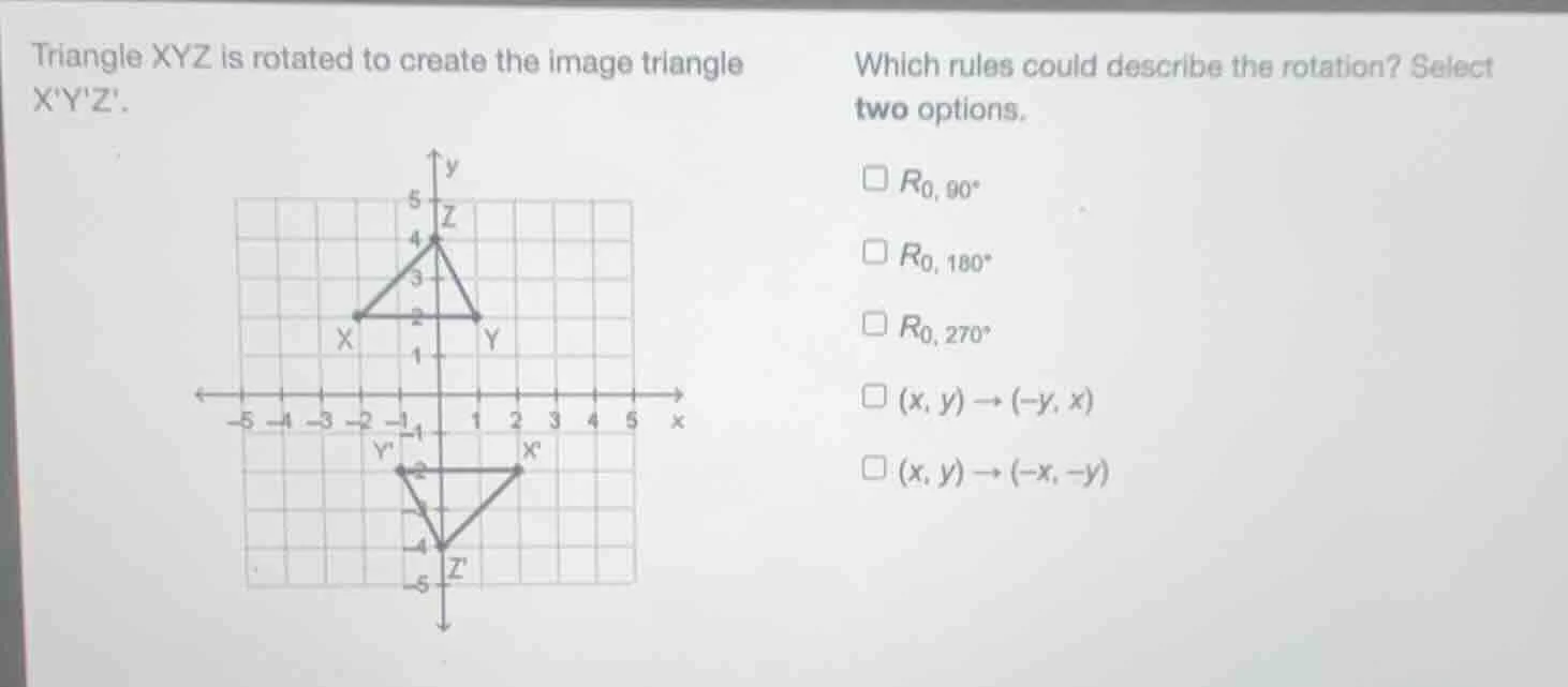 triangle xyz is rotated to create the image triangle xyz. which rules c…