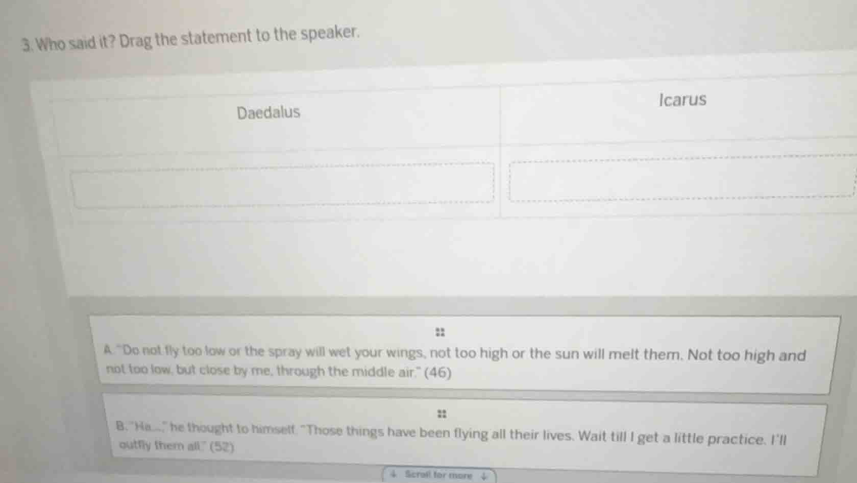 3. who said it? drag the statement to the speaker. daedalus\ticarus a. …