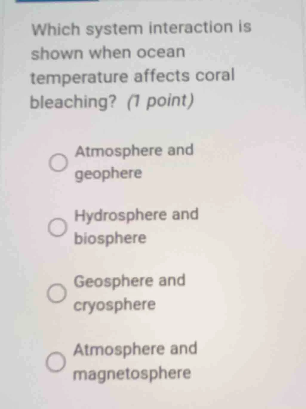which system interaction is shown when ocean temperature affects coral …