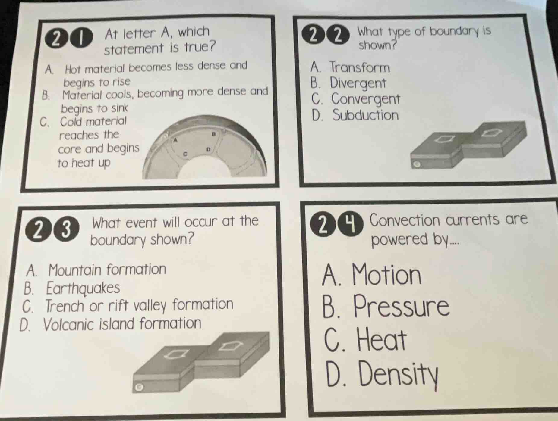 2 1 at letter a, which statement is true? a. hot material becomes less …