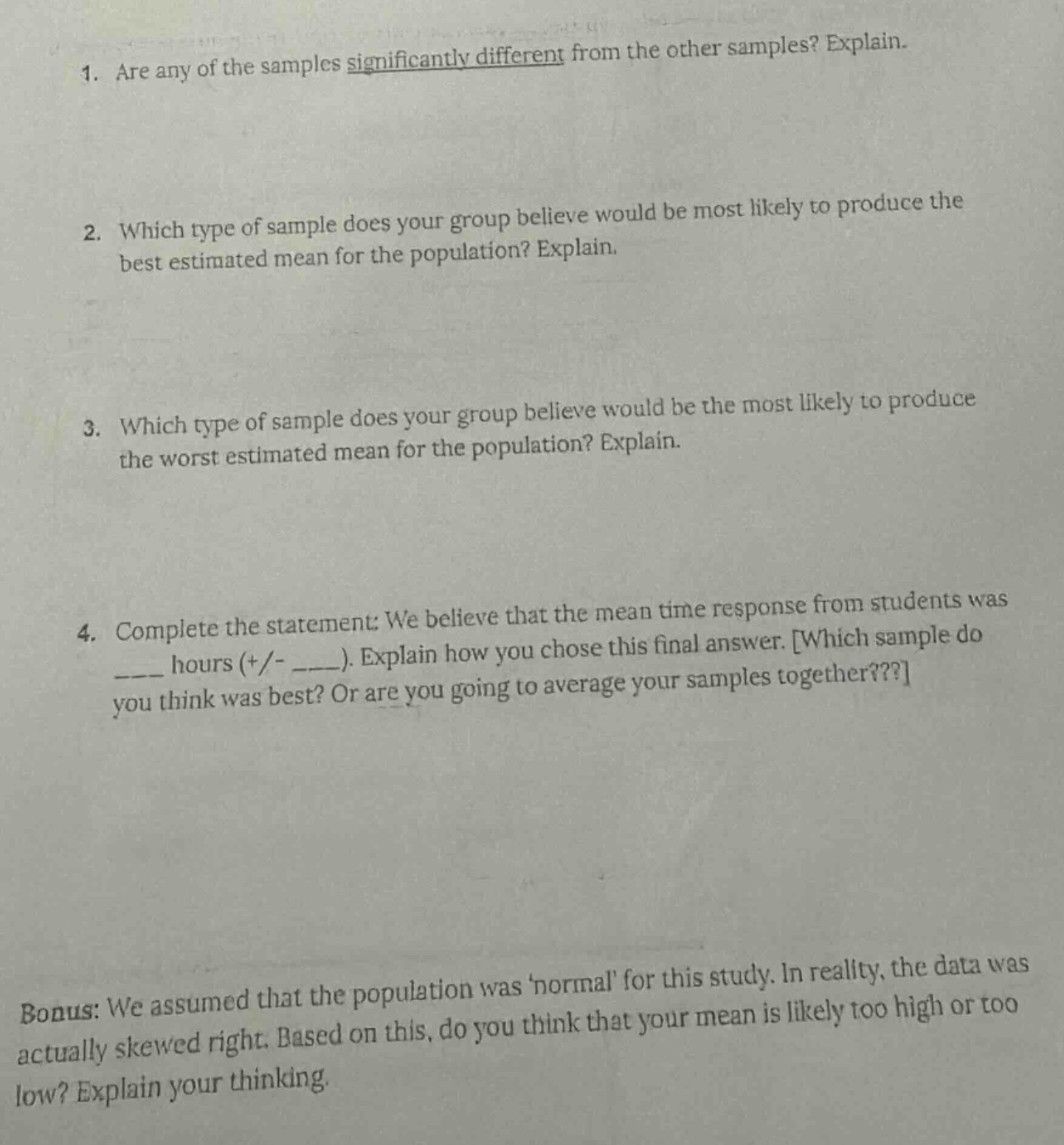 1. are any of the samples significantly different from the other sample…