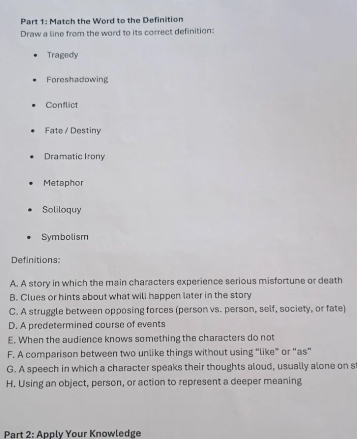 part 1: match the word to the definition draw a line from the word to i…