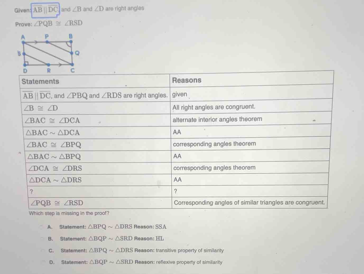 given: \\(\\overline{ab} \\parallel \\overline{dc}\\) and \\(\\angle b\…