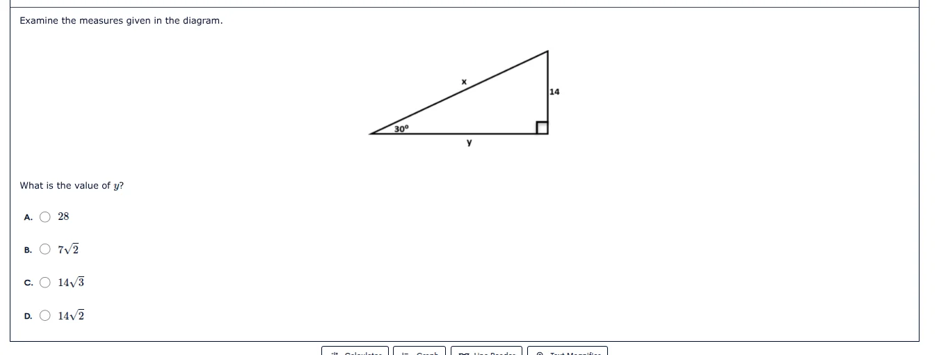 examine the measures given in the diagram. what is the value of y? a. 2…