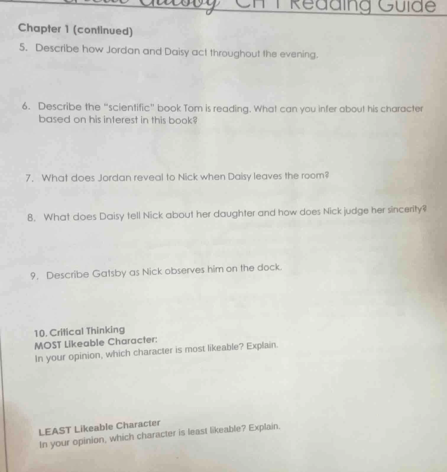 chapter 1 (continued) 5. describe how jordan and daisy act throughout t…