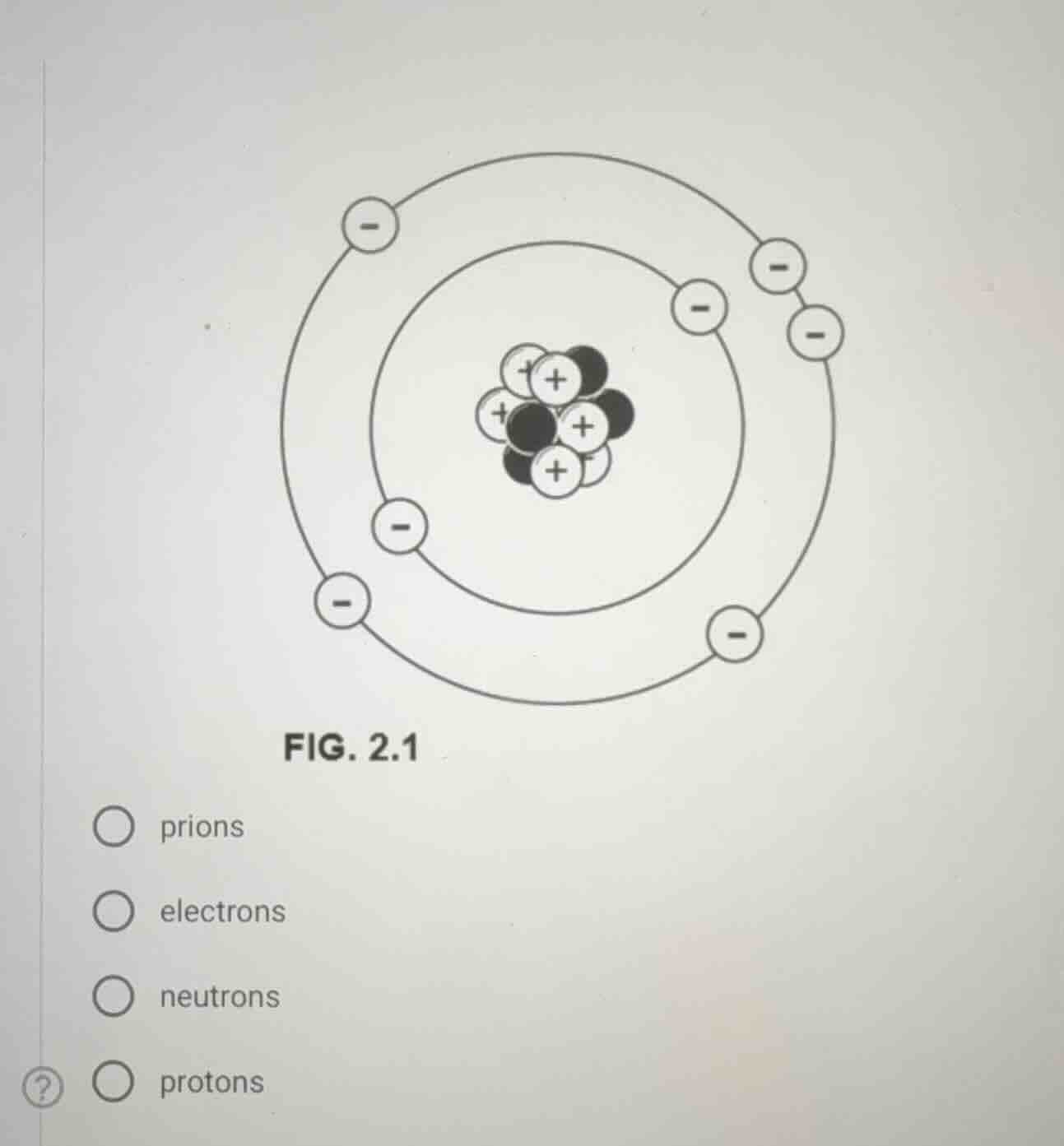 fig. 2.1 ○ prions ○ electrons ○ neutrons ○ protons