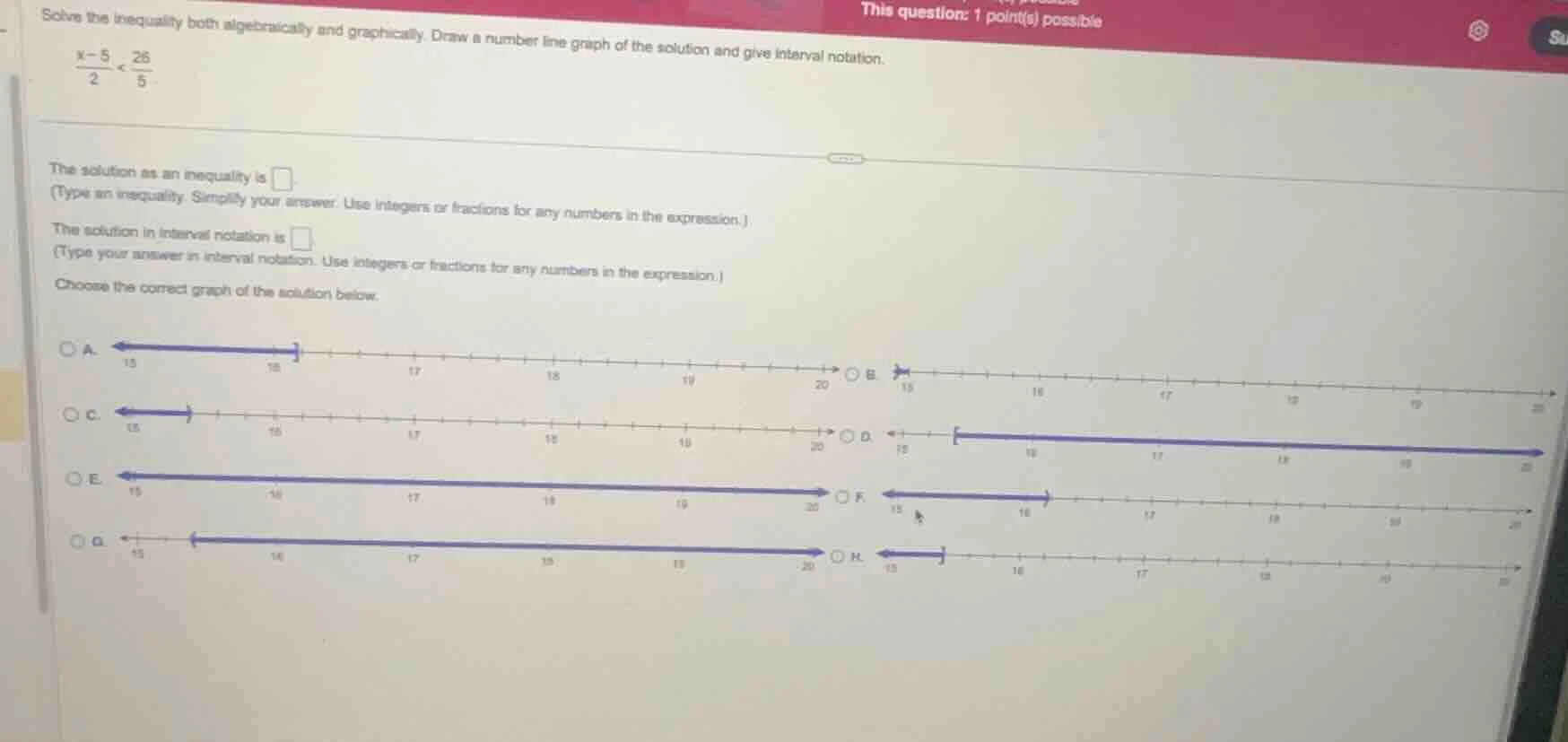 solve the inequality both algebraically and graphically. draw a number …