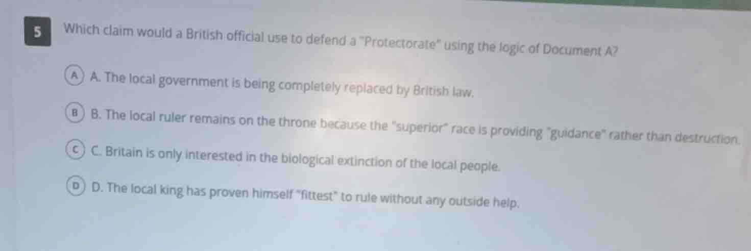 5 which claim would a british official use to defend a \protectorate\ u…