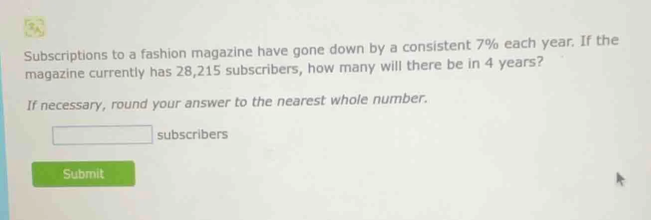 subscriptions to a fashion magazine have gone down by a consistent 7% e…