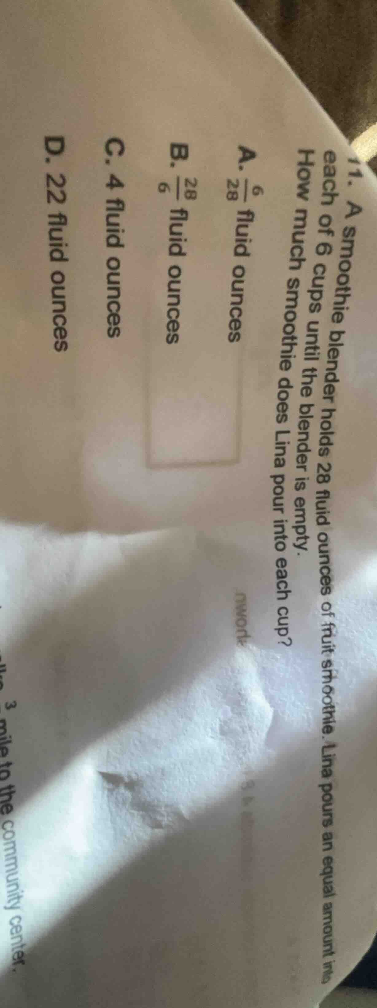 11. a smoothie blender holds 28 fluid ounces of fruit smoothie. lina po…