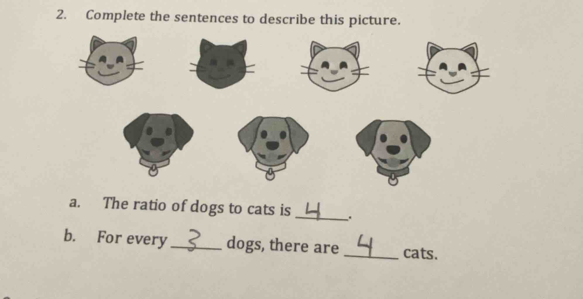 2. complete the sentences to describe this picture. a. the ratio of dog…
