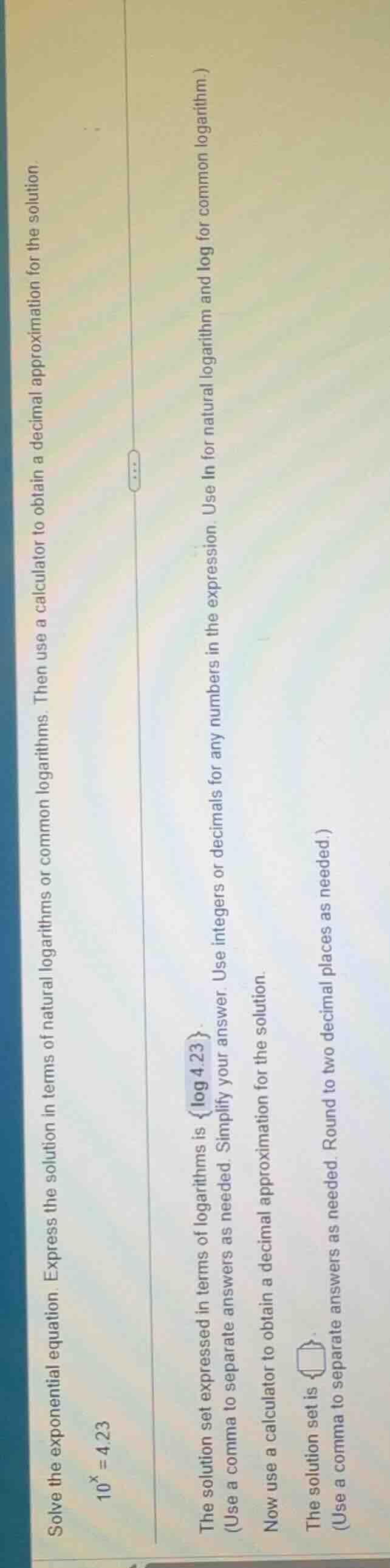 solve the exponential equation. express the solution in terms of natura…