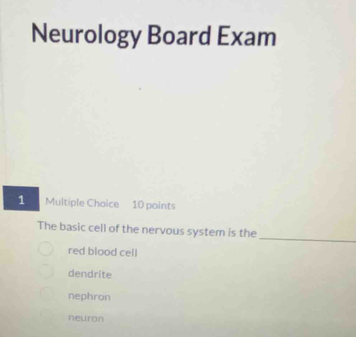 neurology board exam 1 multiple choice 10 points the basic cell of the …