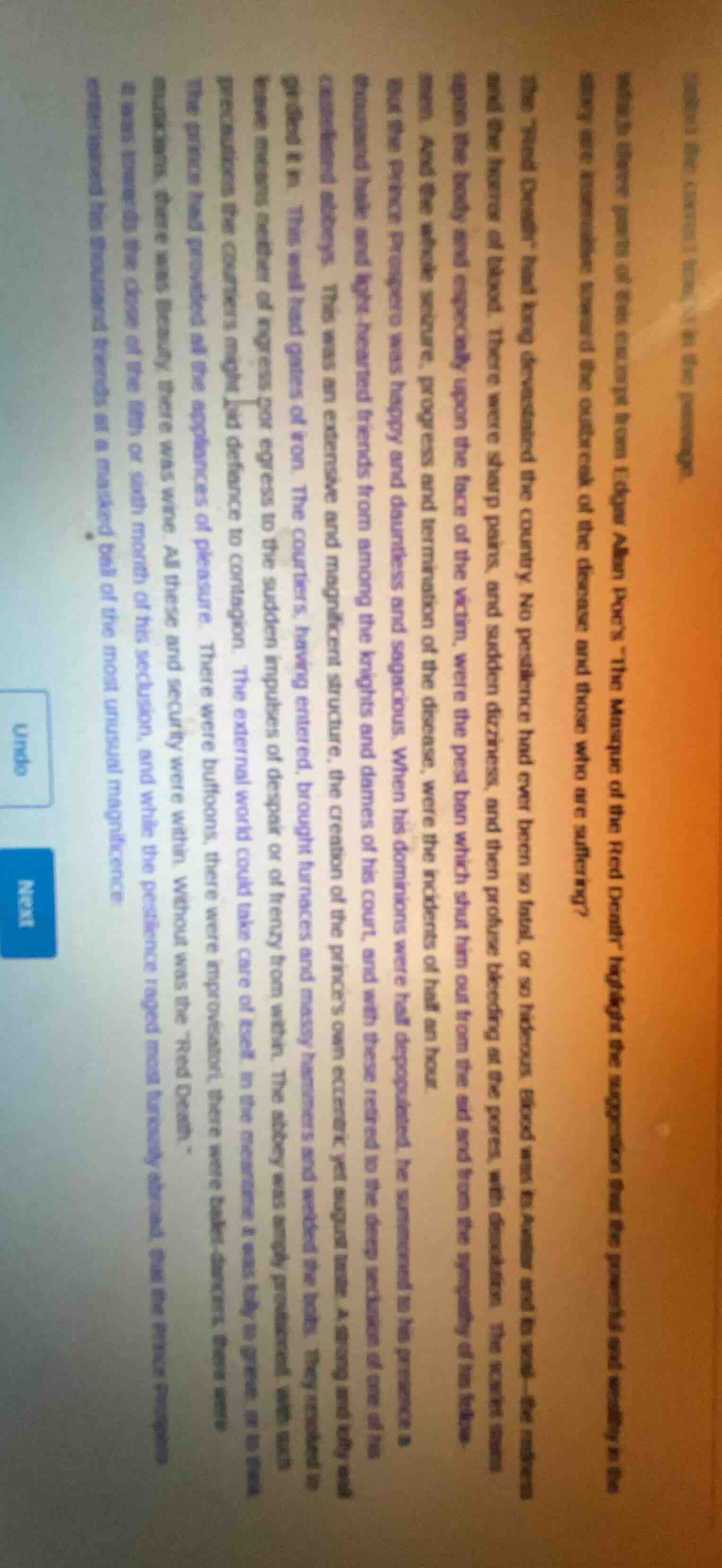 which of these lines from the excerpt from edgar allan poe’s “the masqu…