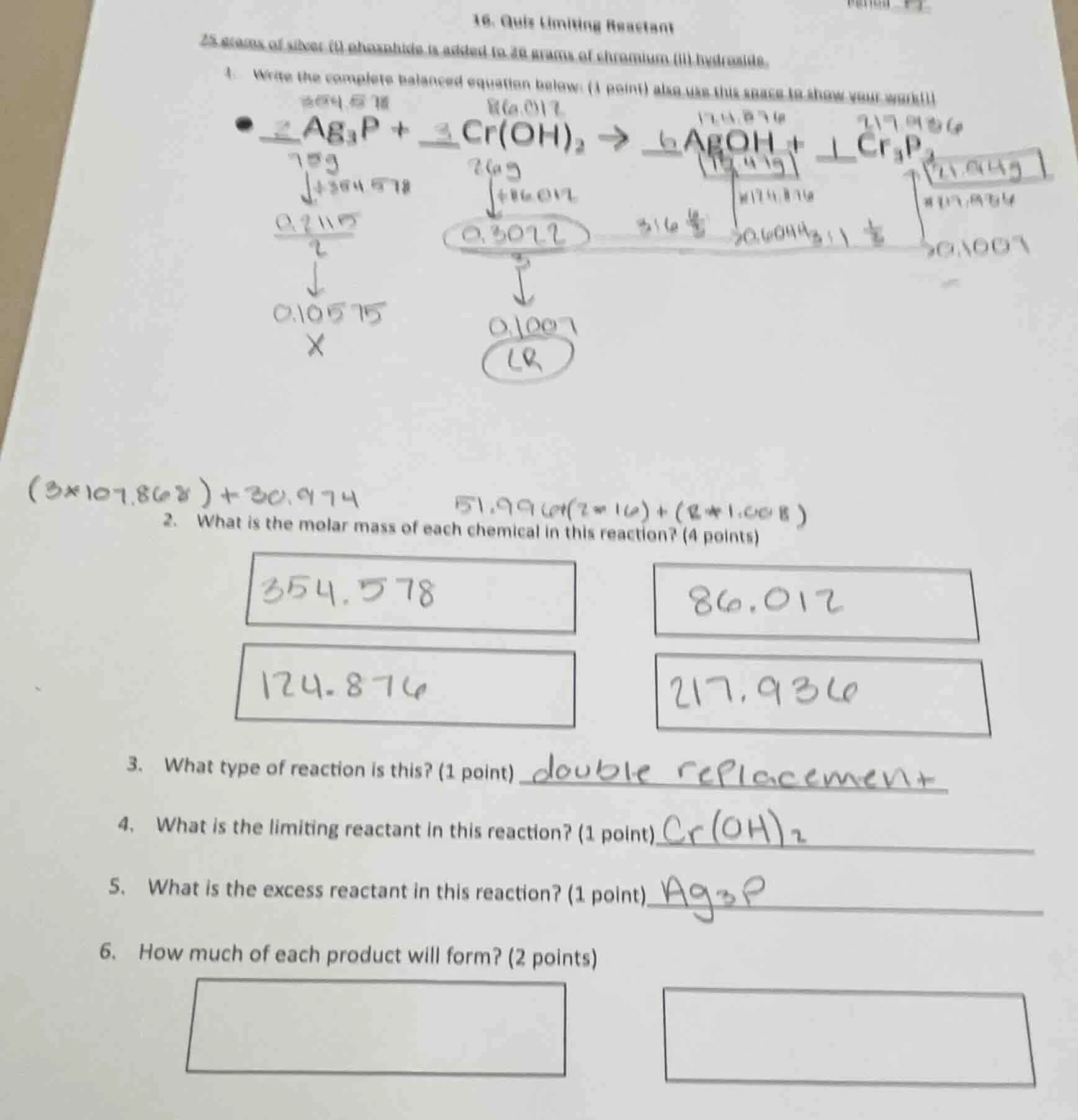 16. quiz limiting reactant 25 grams of silver (i) phosphide is added to…