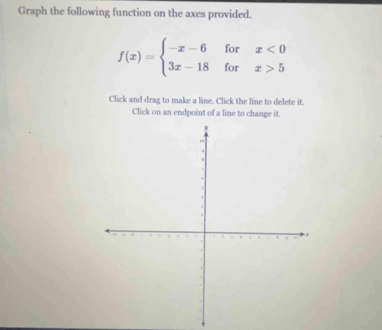 graph the following function on the axes provided. $f(x) = \\begin{case…