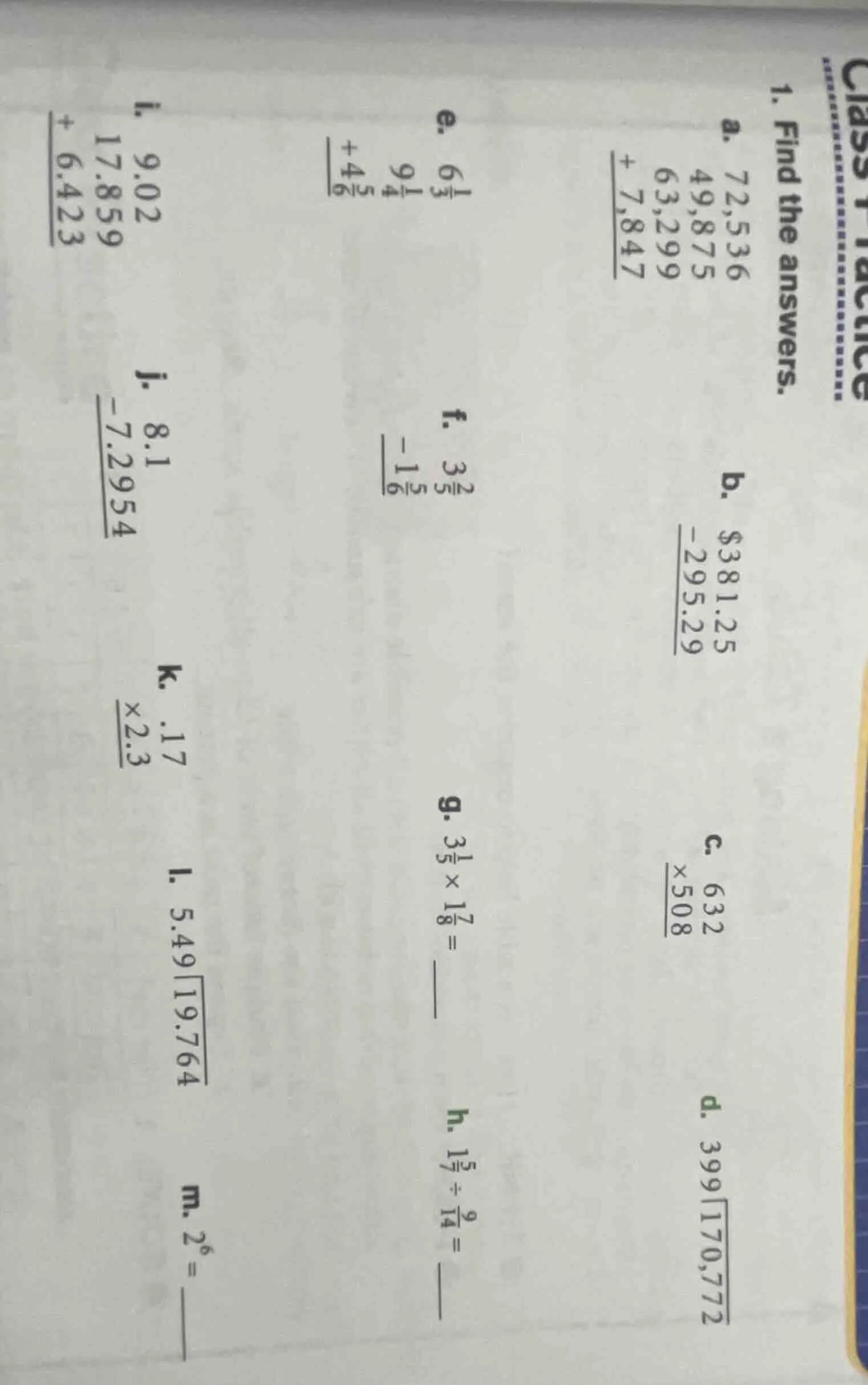 1. find the answers. a. \\begin{array}{r}72,536\\\\49,875\\\\63,299\\\\…