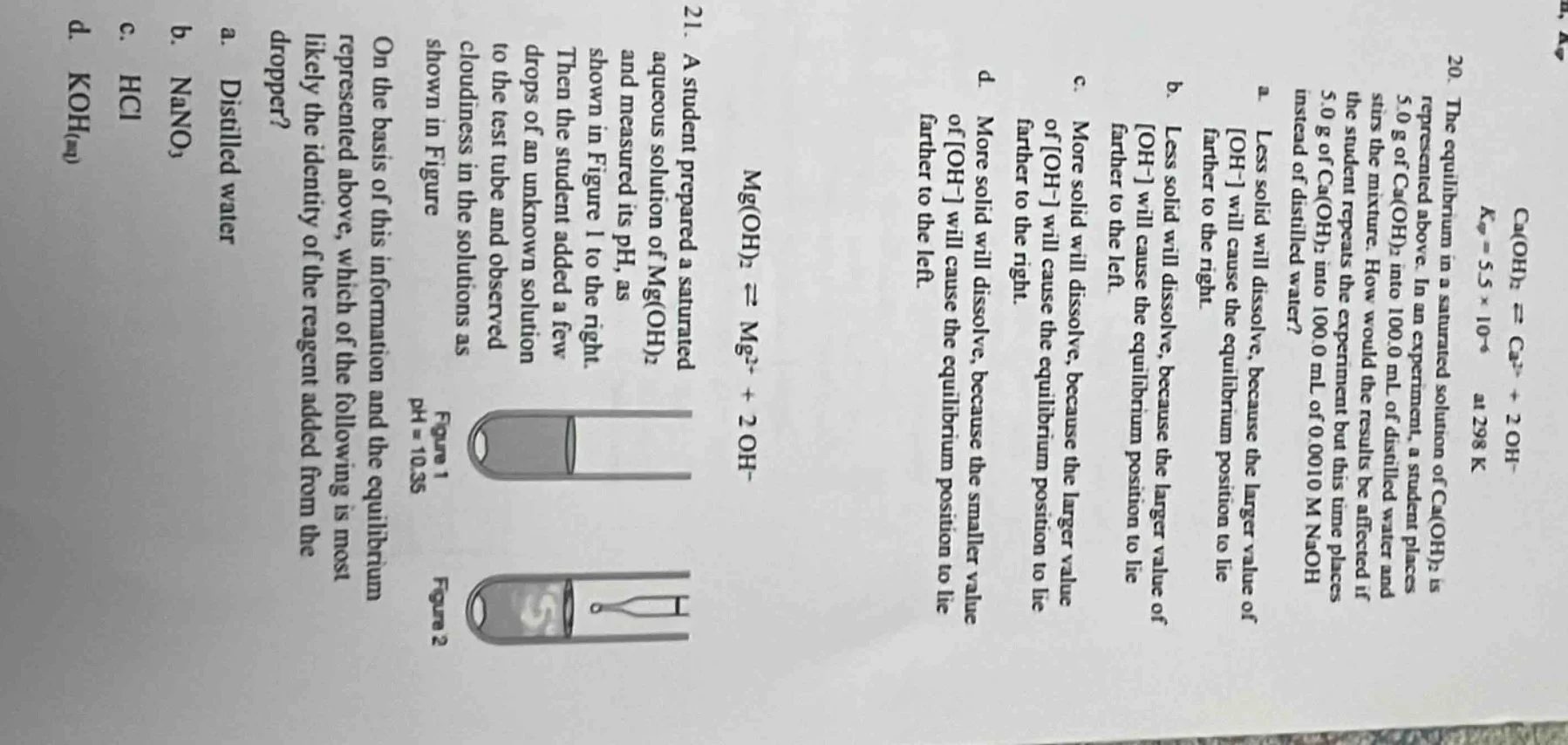 20. $k_{sp}=5.5\\times10^{-6}$ $\\ce{ca(oh)_{2}}\ ightleftharpoons\\ce{…