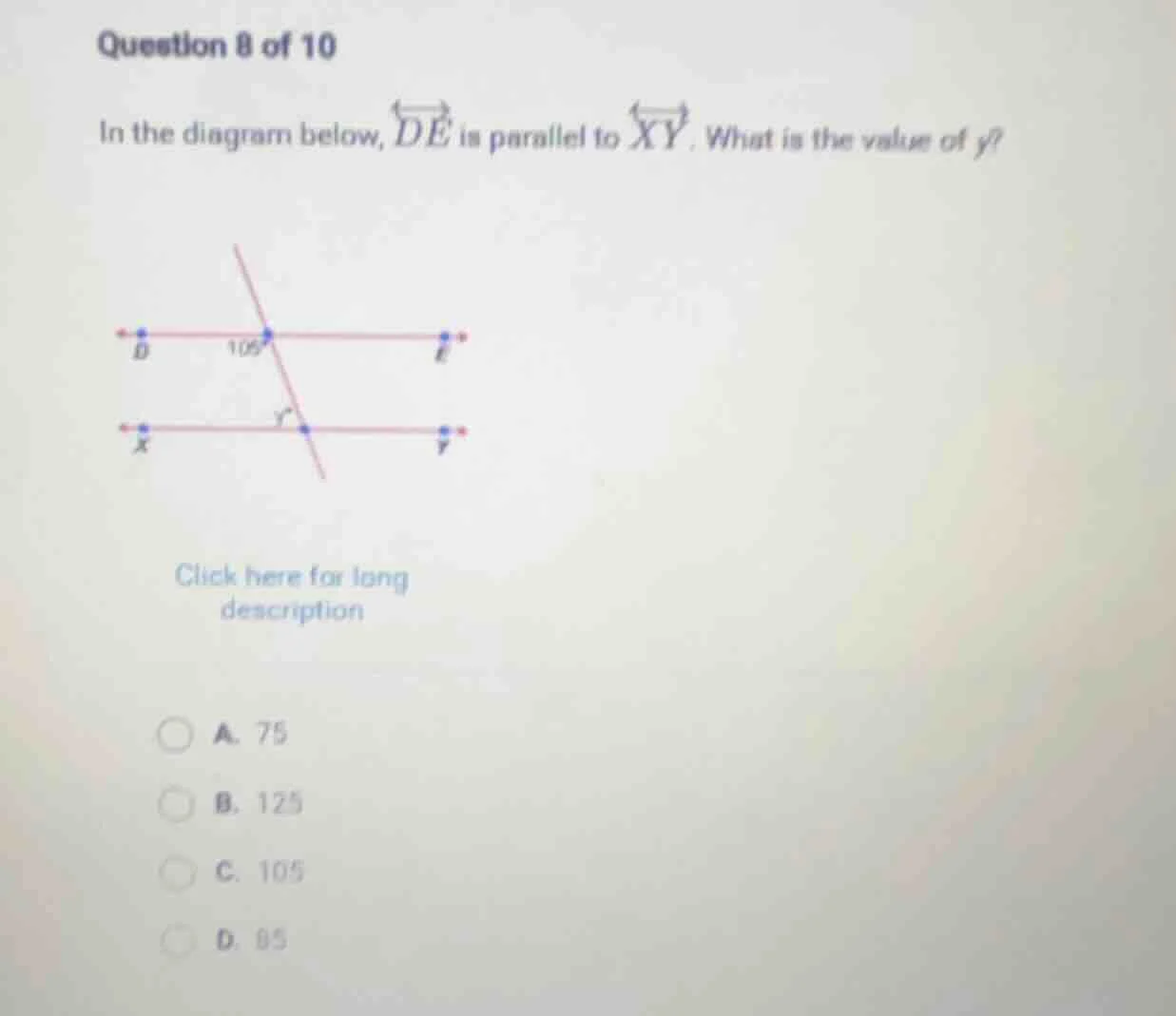 question 8 of 10 in the diagram below, \\(\\overleftrightarrow{de}\\) i…