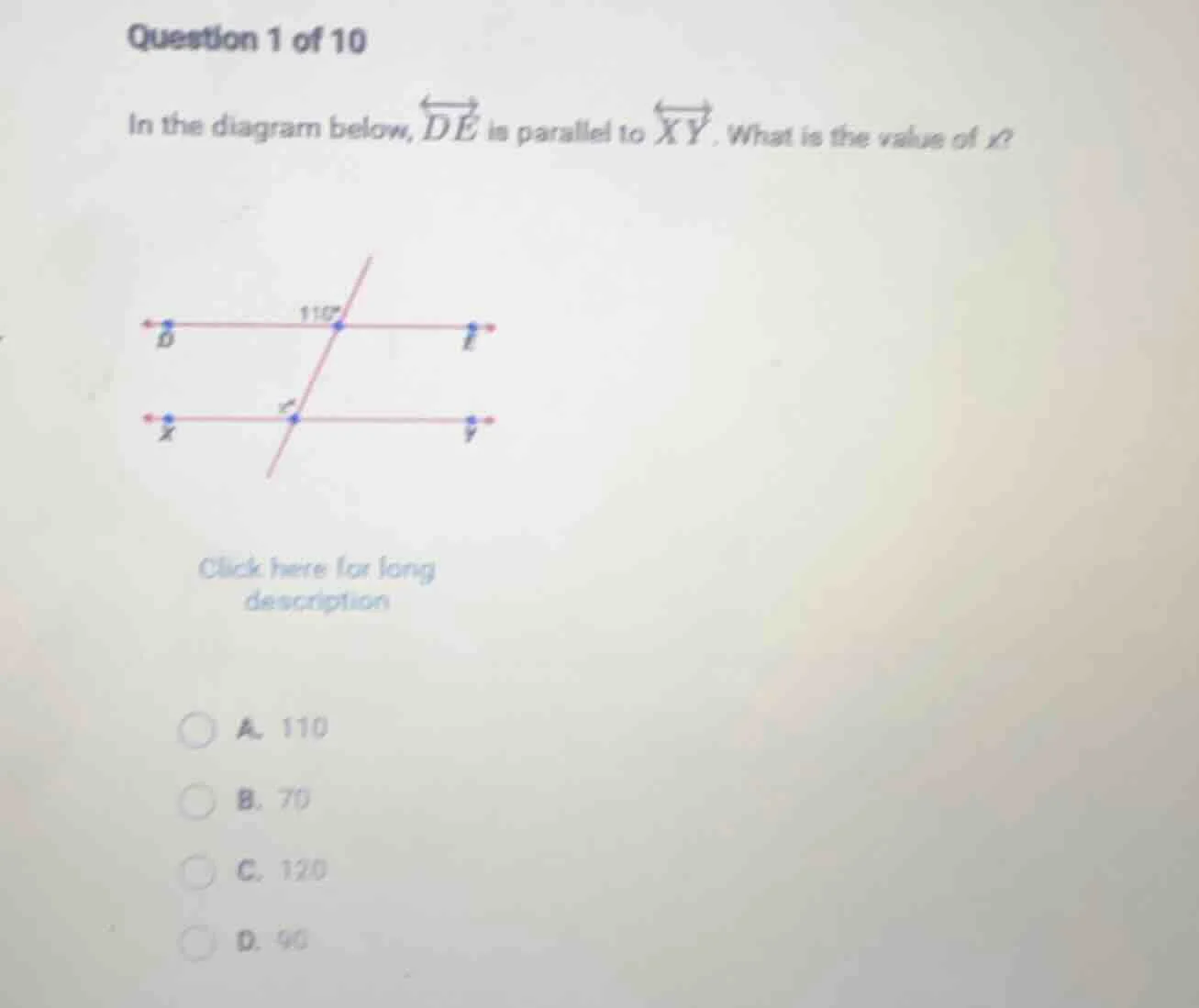 question 1 of 10 in the diagram below, \\overleftrightarrow{de} is para…