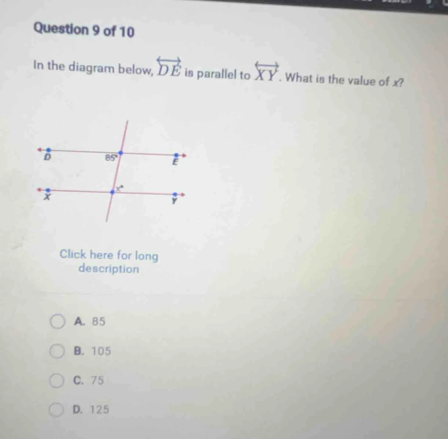 question 9 of 10 in the diagram below, \\overleftrightarrow{de} is para…