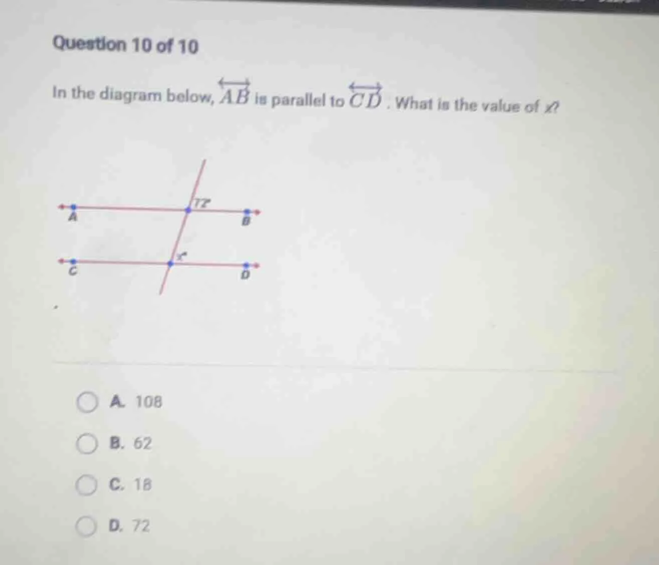 question 10 of 10 in the diagram below, \\overleftrightarrow{ab} is par…