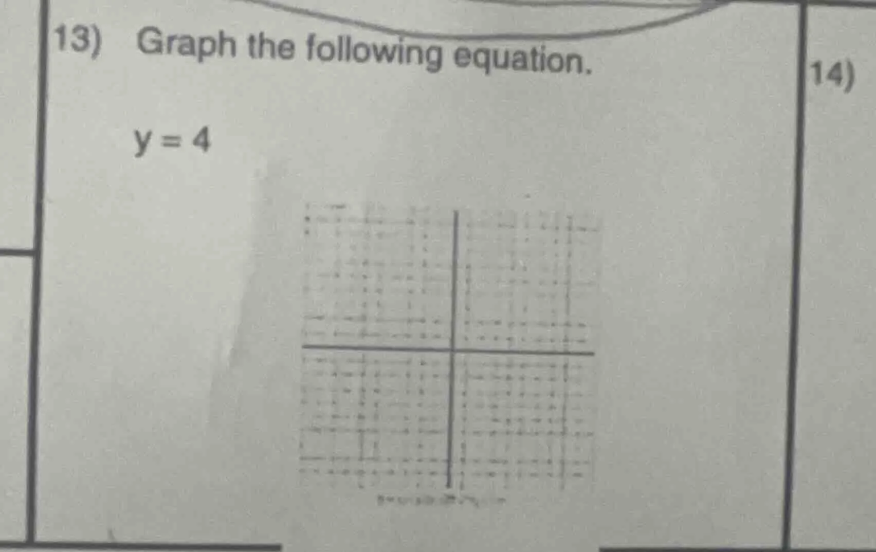 13) graph the following equation. y = 4