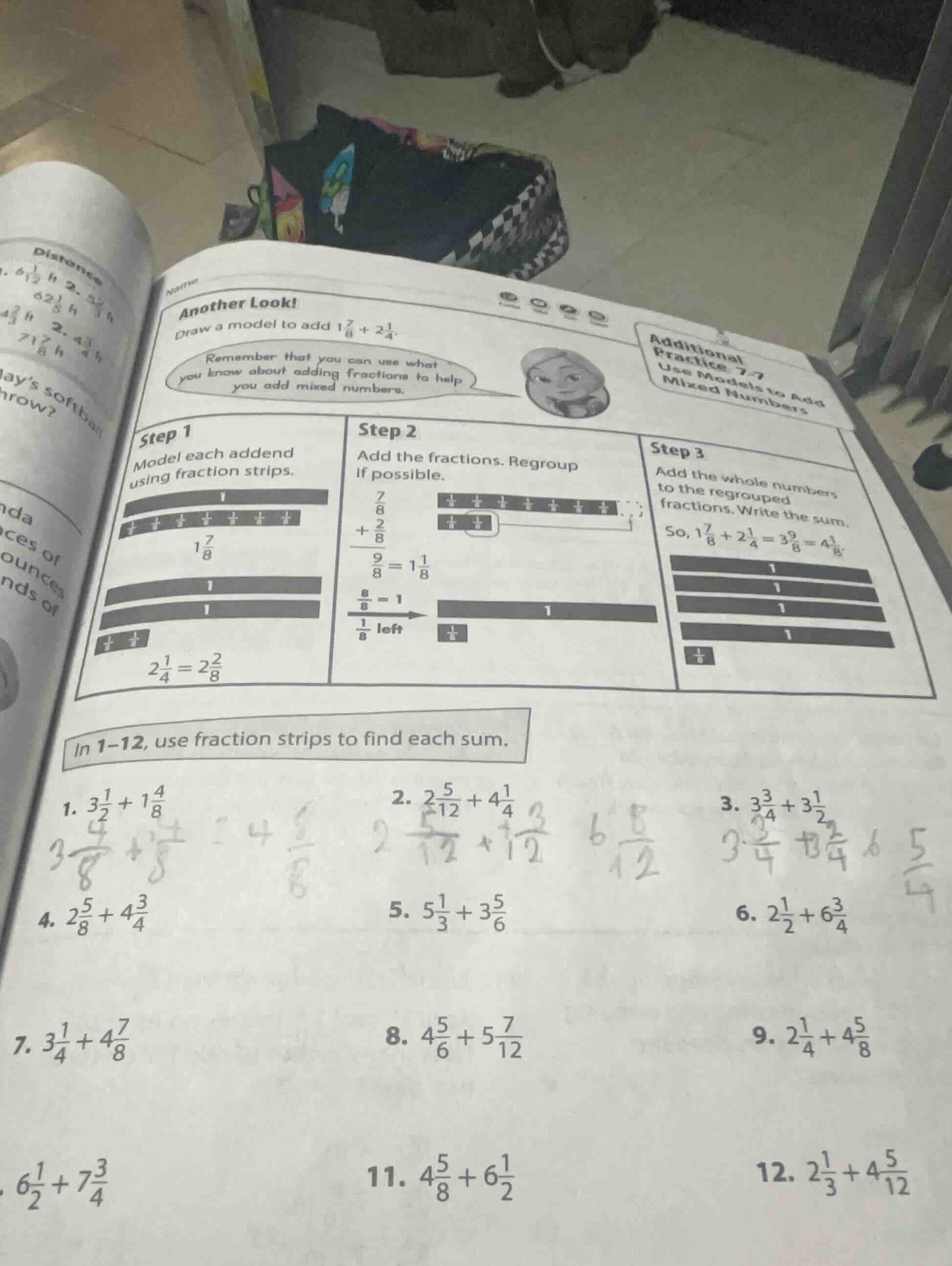 another look! draw a model to add $1\\frac{7}{8}+2\\frac{1}{4}$. rememb…