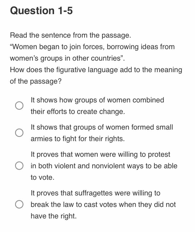 question 1-5 read the sentence from the passage. “women began to join f…