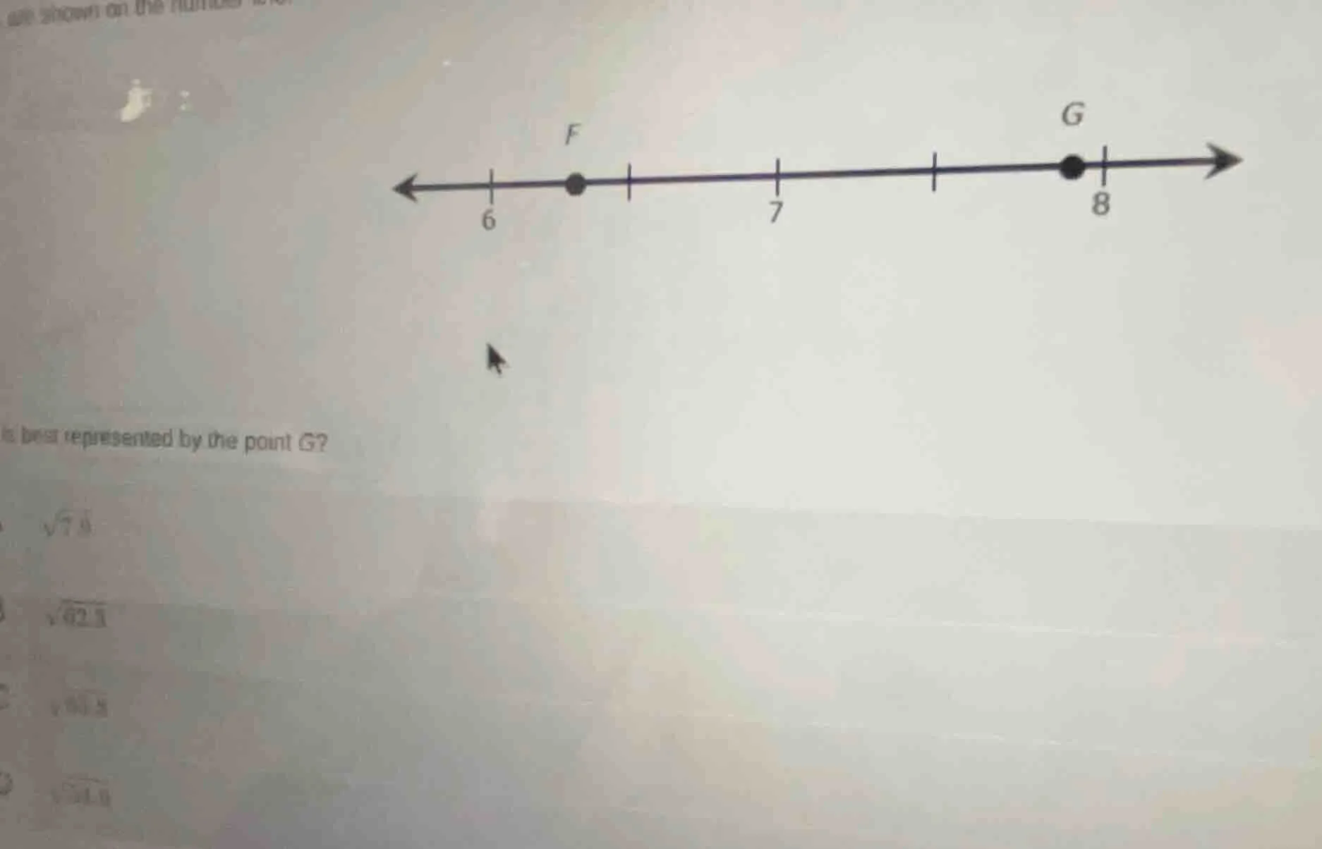 is best represented by the point g? a (sqrt{7.9}) b (sqrt{62.5}) c (sqr…