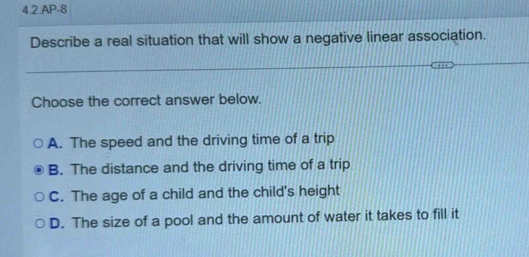 4.2 ap-8 describe a real situation that will show a negative linear ass…