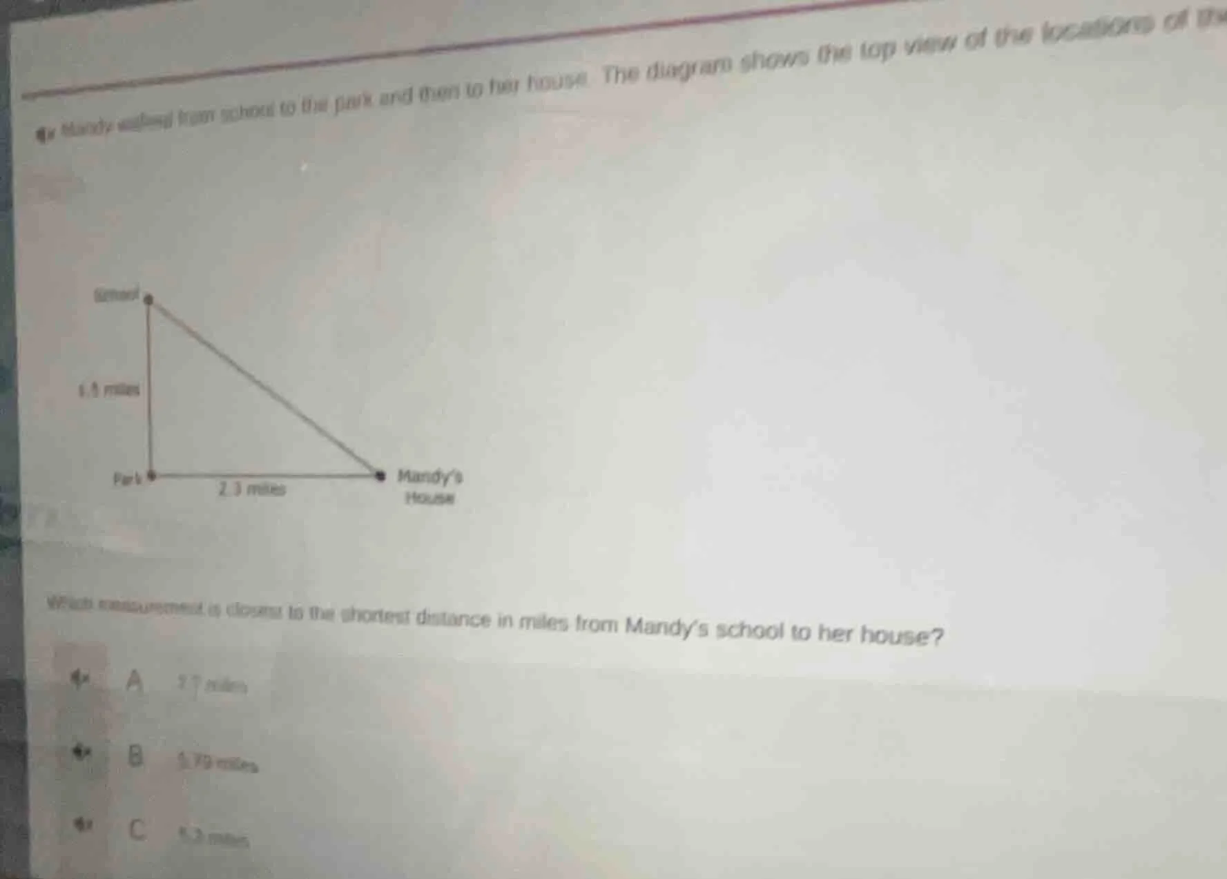 mandy walking from school to the park and then to her house. the diagra…