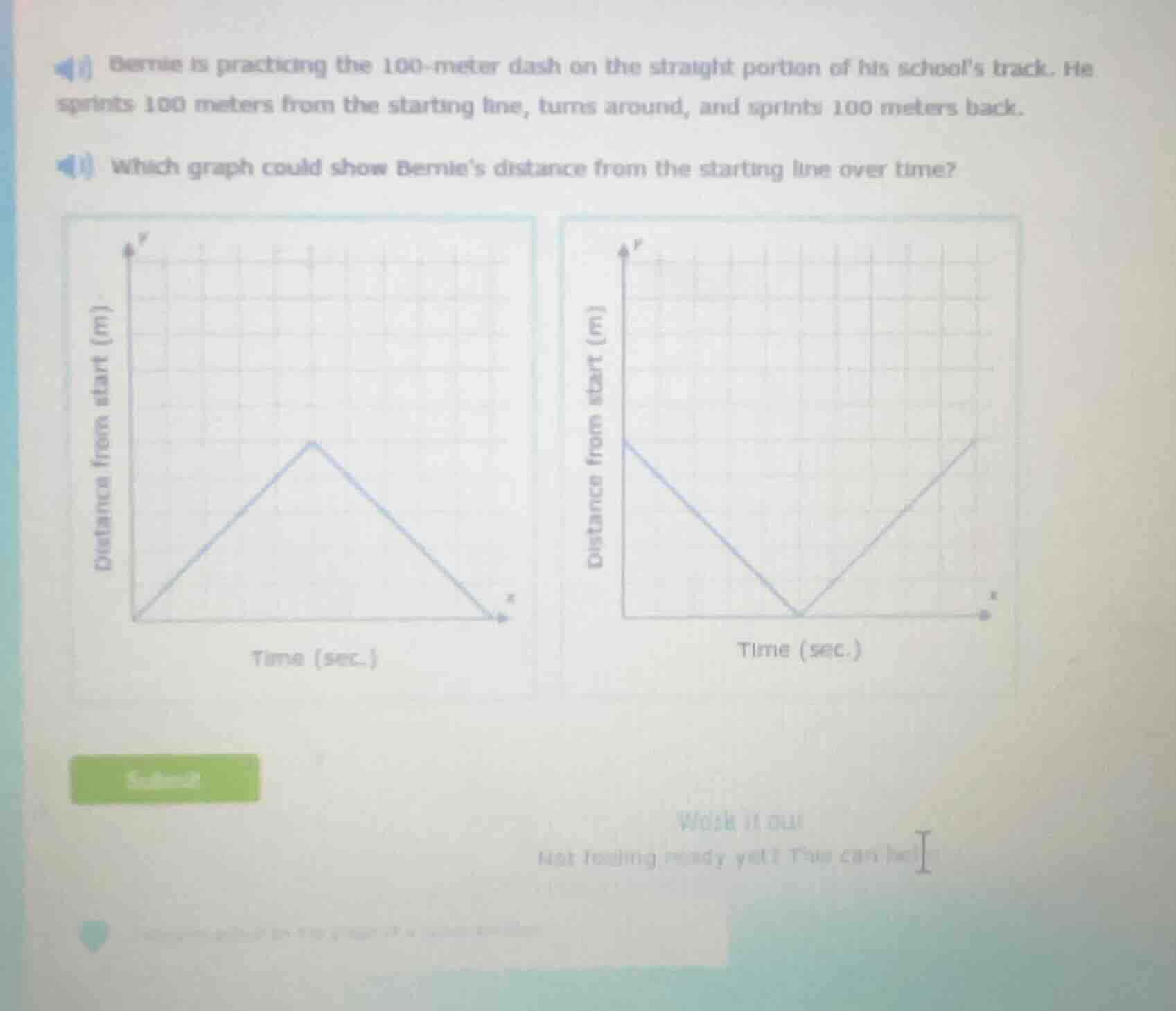 bernie is practicing the 100 - meter dash on the straight portion of hi…