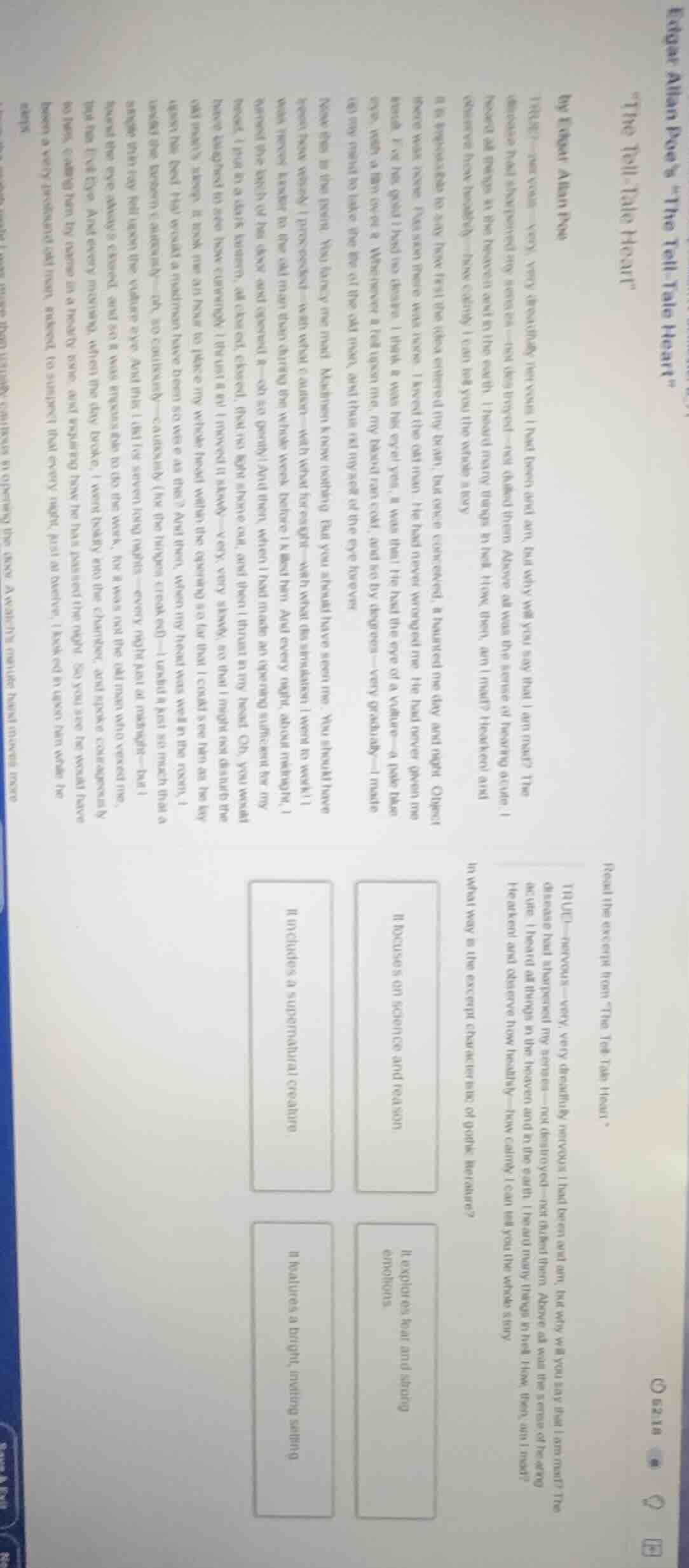 read the excerpt from the tell - tale heart. true! —nervous—very, very …