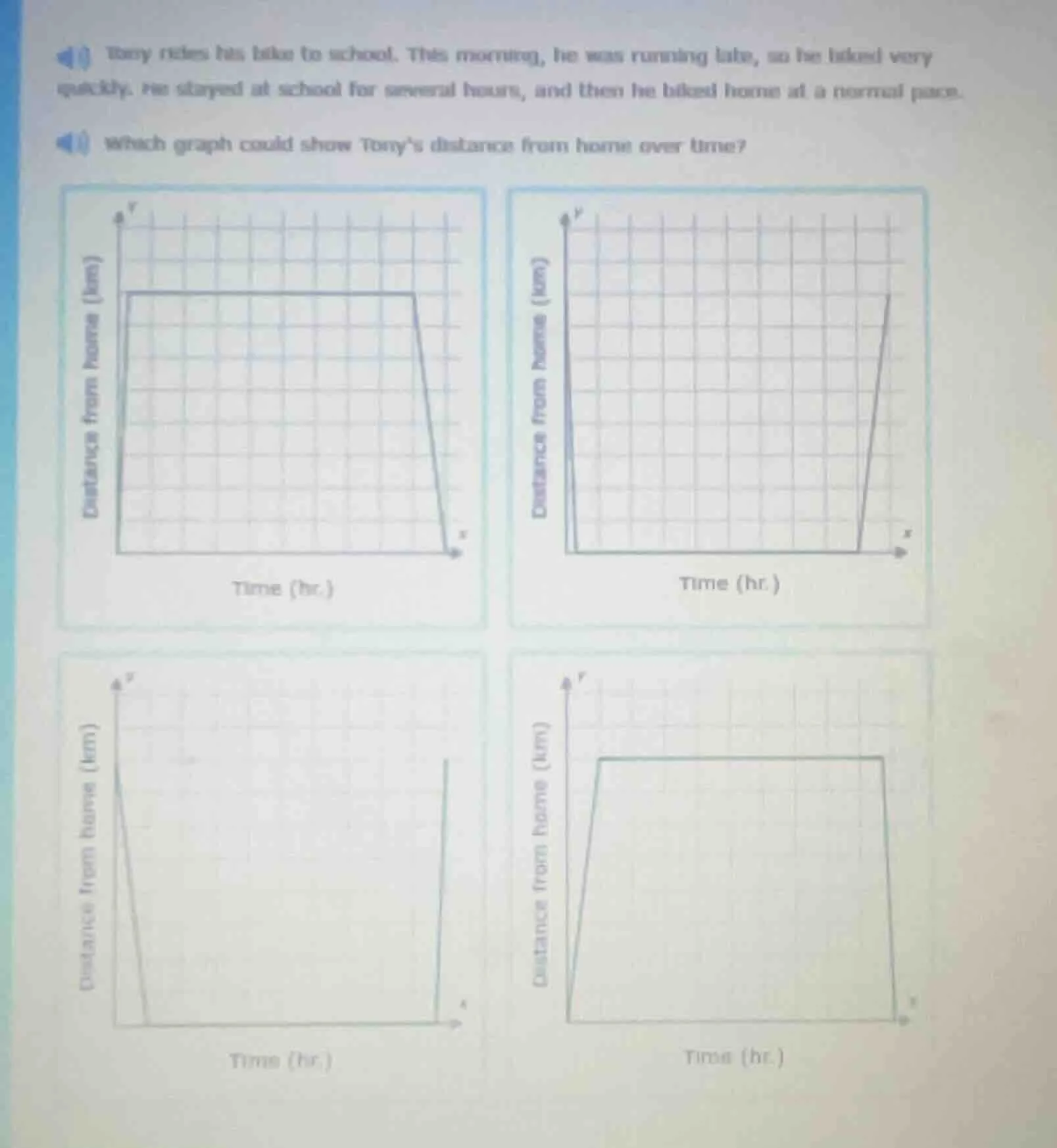 tony rides his bike to school. this morning, he was running late, so he…